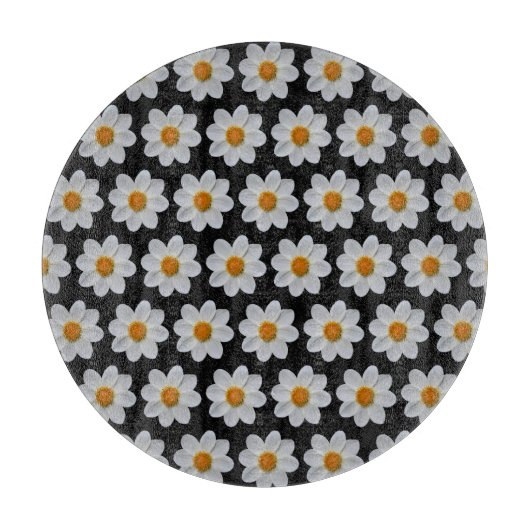 Planche À Découper Modèle floral dahlia blanc sur noir (Devant)