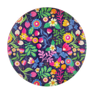 Planche À Découper Modèle floral exotique peint à la main -