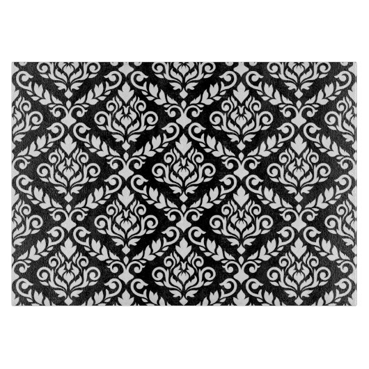 Planche À Découper Modèle Prima Damask blanc sur noir (Devant)