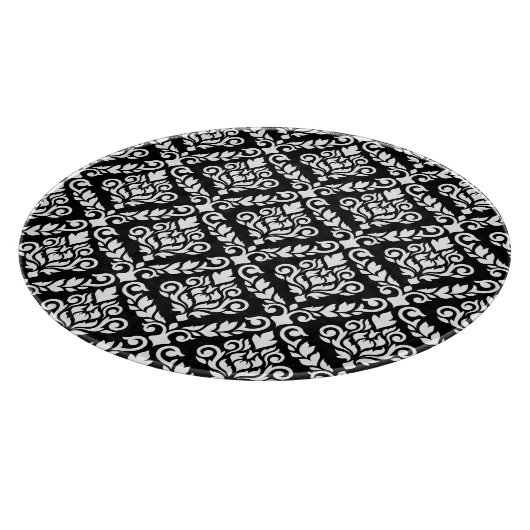 Planche À Découper Modèle Prima Damask blanc sur noir (Coin)