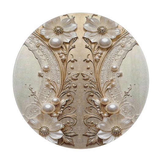 Planche À Découper Modern White Flowers Pearls Cutting Board (Devant)