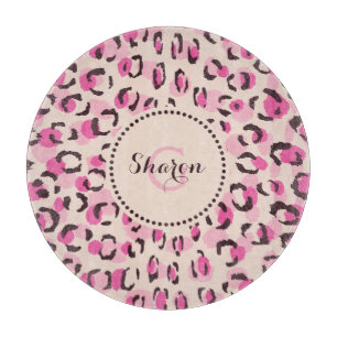 Planche À Découper Moderne chic imprimé guépard rose motif monogramme