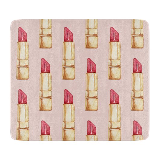 Planche À Découper Moderne Pastel rose & rouge Motif à lèvres (Devant)