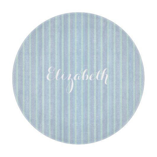 Planche À Découper Moderne Personnalisé Chatoyant Bleu rayé (Devant)