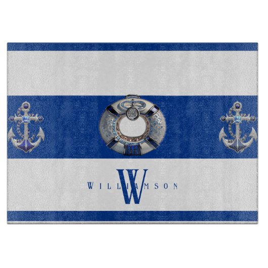 Planche À Découper Moderne tendance bleu et blanc marine (Devant)