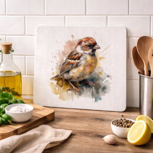 Planche À Découper Moineau Aquarelle Rustique