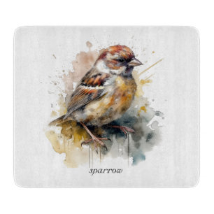 Planche À Découper Moineau aquarelle rustique, personnalisé