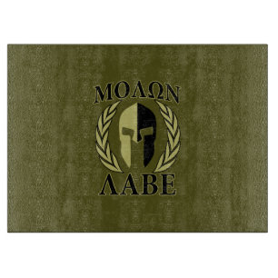 Planche À Découper Molon Labe Casque spartiate Laurels Vert olive