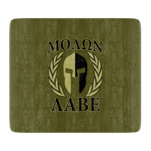 Planche À Découper Molon Labe Casque spartiate Laurels Vert olive