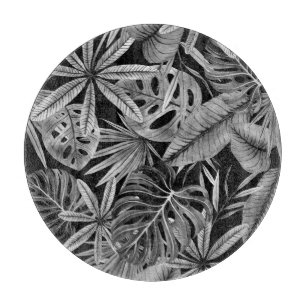 Planche À Découper Monochrome Tropical, Aquarelle Texture Feuille.