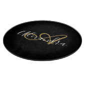 Planche À Découper Monogram Black Gold Elegant Nom de script Chef (Coin)