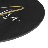 Planche À Découper Monogram Black Gold Elegant Nom de script Chef (Coin)