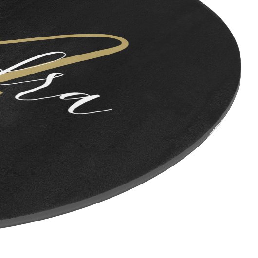 Planche À Découper Monogram Black Gold Elegant Nom de script Chef (Coin)