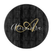 Planche À Découper Monogram Black Gold Elegant Nom de script Chef (Devant)