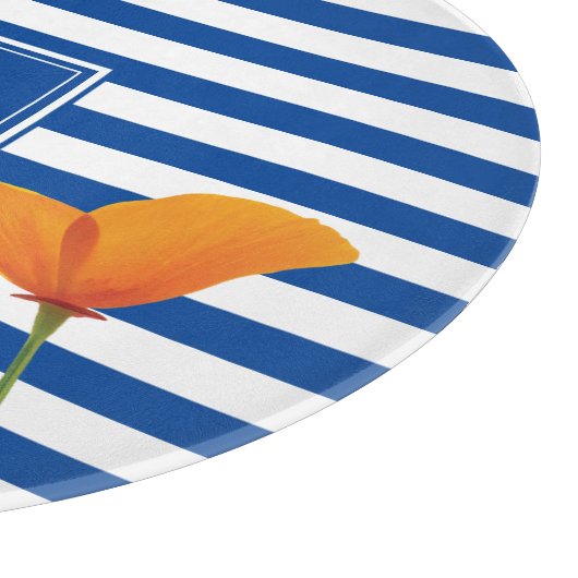 Planche À Découper Monogramme à rayures bleu chic (Coin)