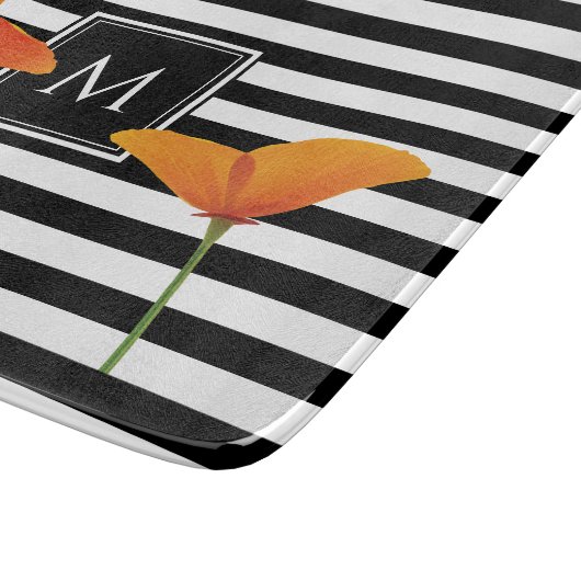 Planche À Découper Monogramme à rayures noires chic (Coin)