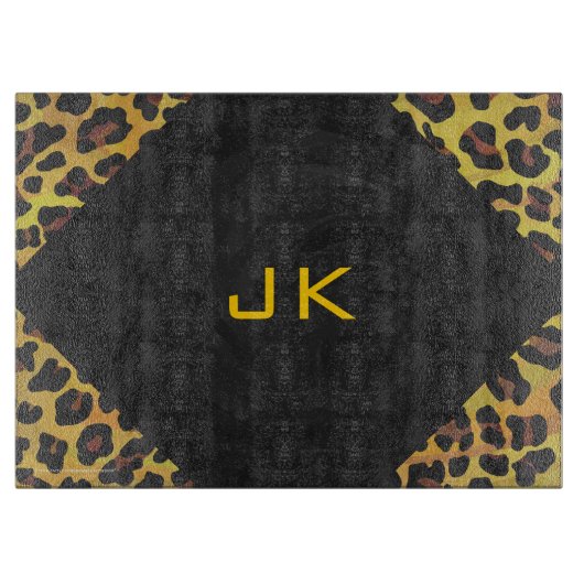Planche À Découper Monogramme avec léopard Brown et jaune (Devant)