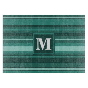 Planche À Découper Monogramme bandes turquoises