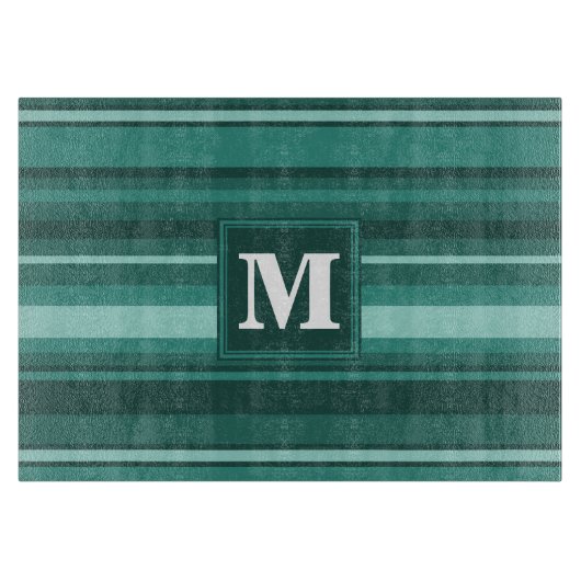 Planche À Découper Monogramme bandes turquoises (Devant)