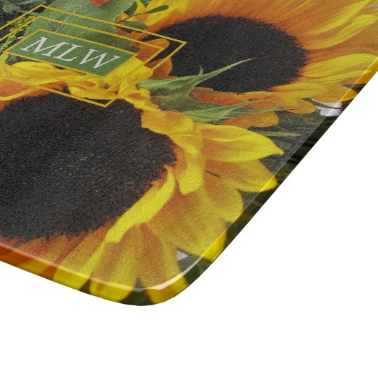 Planche À Découper Monogramme, Beaux Tournesols Imprimer Verre (Coin)