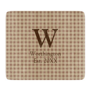 Planche À Découper Monogramme Beige Rouille Plaid Buffalo Campagne