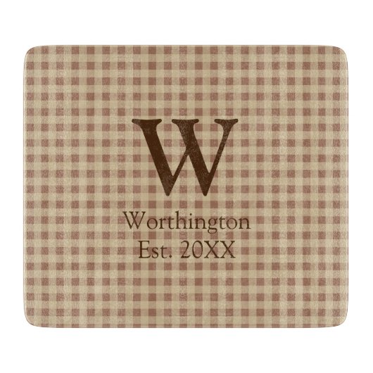 Planche À Découper Monogramme Beige Rouille Plaid Buffalo Campagne (Devant)