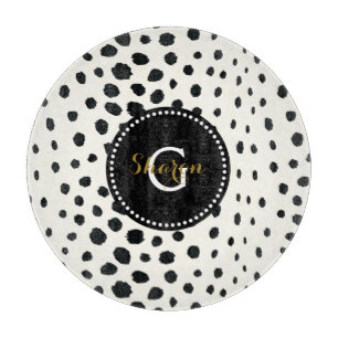Planche À Découper Monogramme blanc noir chic de motif d'impression