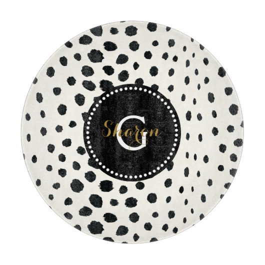 Planche À Découper Monogramme blanc noir chic de motif d'impression (Devant)