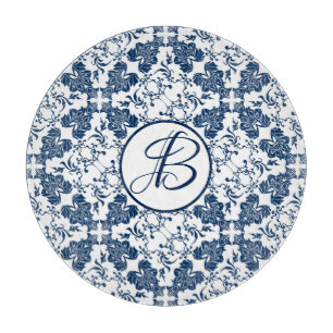 Planche À Découper Monogramme Bleu et Blanc Anglais Campagne