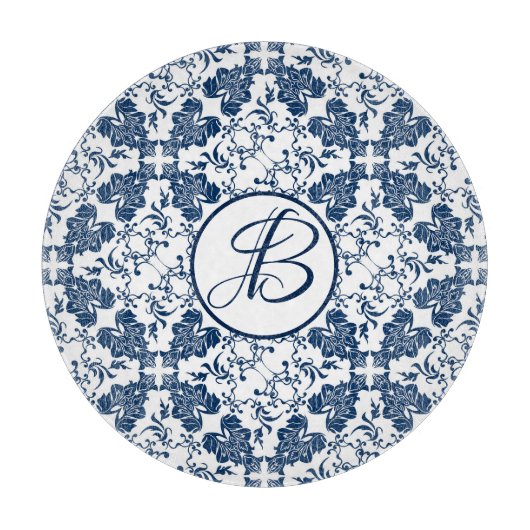 Planche À Découper Monogramme Bleu et Blanc Anglais Campagne (Devant)