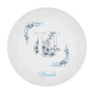 Planche À Découper Monogramme bleu "U" initial Floral calme