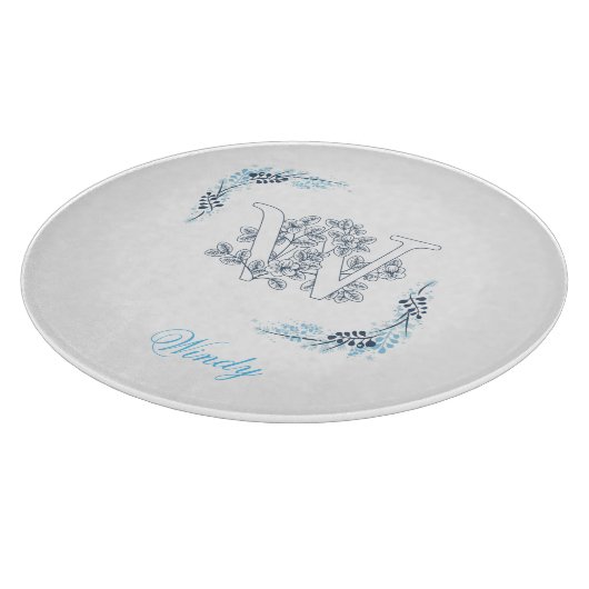 Planche À Découper Monogramme bleu "W" initial Flore calme (Coin)