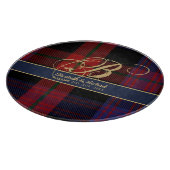 Planche À Découper Monogramme BROWN Tartan bleu rouge Mariage des jeu (Coin)