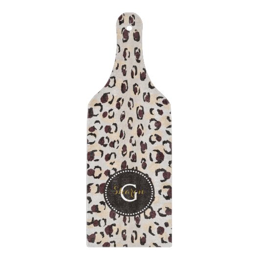 Planche À Découper Monogramme brun chic moderne de motif d'impression (Devant)