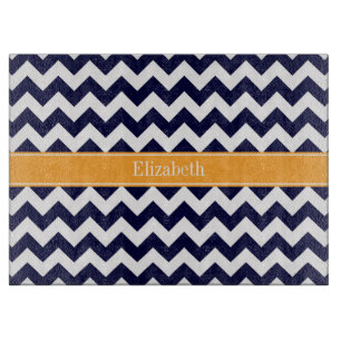 Planche À Découper Monogramme Cantaloupé Bleu Marine Blanc Chevron
