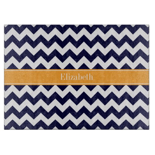 Planche À Découper Monogramme Cantaloupé Bleu Marine Blanc Chevron (Devant)