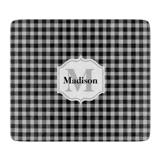 Planche À Découper Monogramme classique blanc noir gris bison plaqué (Devant)