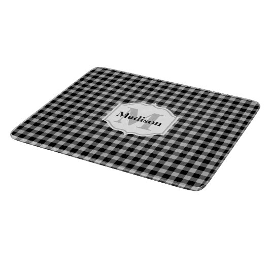 Planche À Découper Monogramme classique blanc noir gris bison plaqué (Coin)
