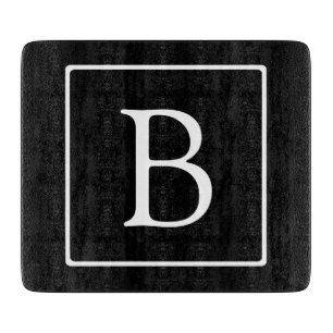 Planche À Découper Monogramme Classique Simple Noir avec Texte Blan