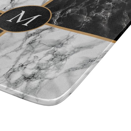 Planche À Découper Monogramme Coupe-Board Cadeau Marbre noir blanc (Coin)
