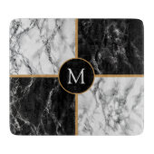 Planche À Découper Monogramme Coupe-Board Cadeau Marbre noir blanc (Devant)