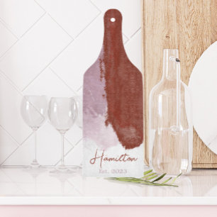 Planche À Découper Monogramme d'aquarelle pourpre bordeaux établi