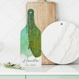 Planche À Découper Monogramme D'Aquarelle Vert Et Bleu Établi