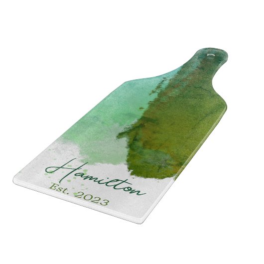 Planche À Découper Monogramme D'Aquarelle Vert Et Bleu Établi (Coin)