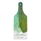 Planche À Découper Monogramme D'Aquarelle Vert Et Bleu Établi (Devant)