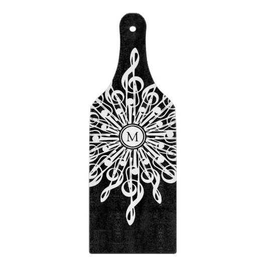 Planche À Découper Monogramme de clé de sol noir et blanc (Devant)