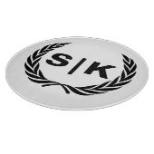 Planche À Découper Monogramme de couple personnalisé avec feuilles de (Coin)