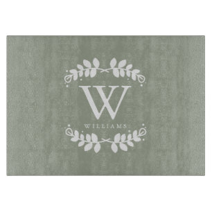 Planche À Découper Monogramme de famille de vert sauge