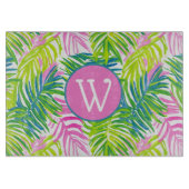Planche À Découper Monogramme de feuilles de palmier rose et vert Pré (Devant)