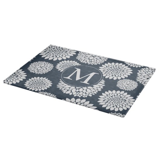Planche À Découper Monogramme de Fleurs Bleues Chic (Coin)